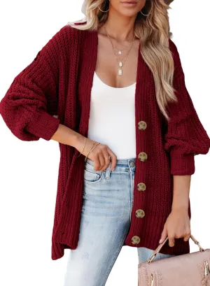 SHEWIN Women's Casual Long Sleeve Button Open Front Lightweight Cardigan Soft Cable Knit Sweater Outwear