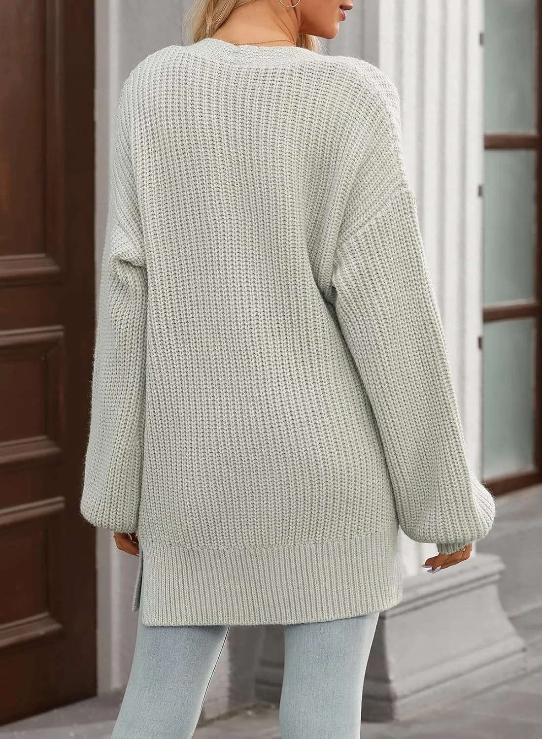 SHEWIN Women's Casual Long Sleeve Button Open Front Lightweight Cardigan Soft Cable Knit Sweater Outwear