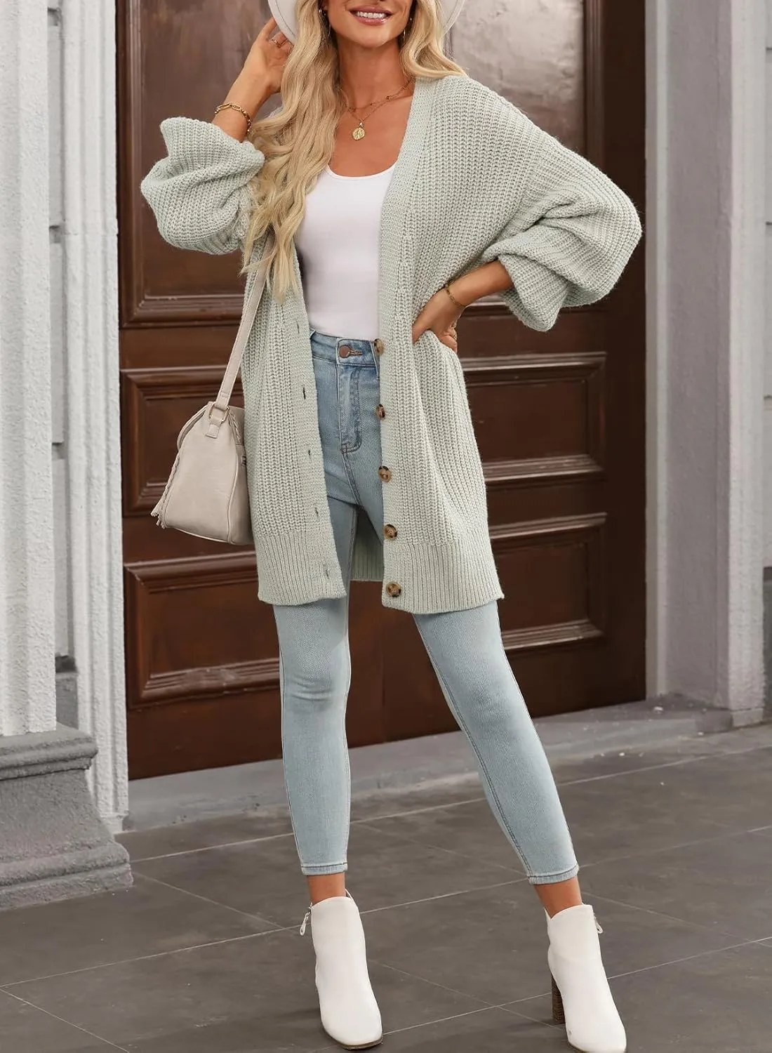 SHEWIN Women's Casual Long Sleeve Button Open Front Lightweight Cardigan Soft Cable Knit Sweater Outwear