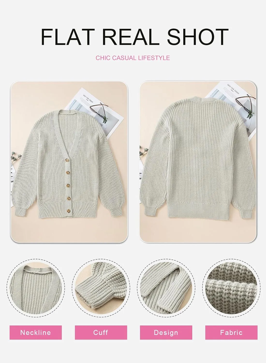 SHEWIN Women's Casual Long Sleeve Button Open Front Lightweight Cardigan Soft Cable Knit Sweater Outwear