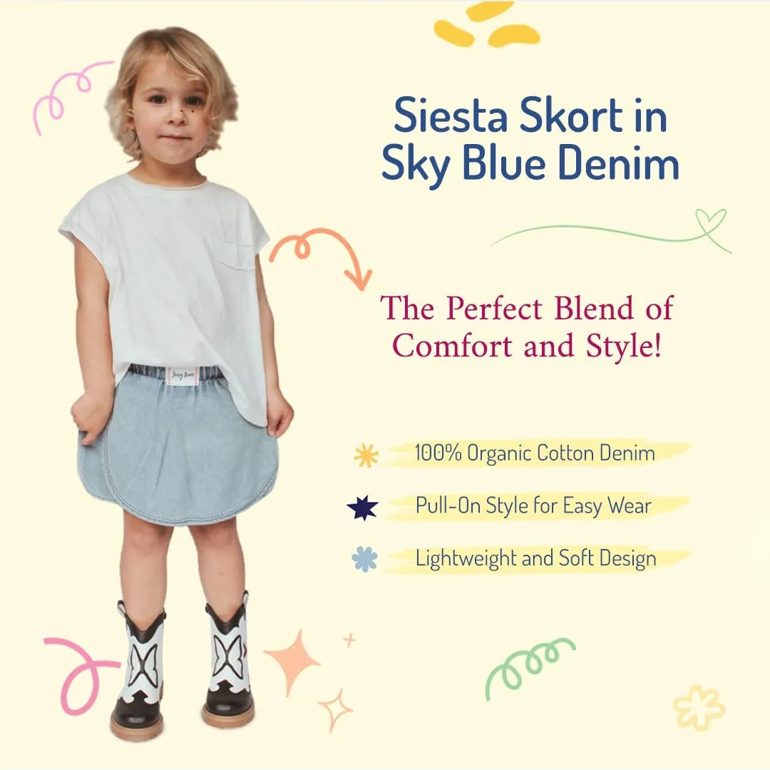 Siesta Girls Skort - Comfortable Denim Skirt & Shorts Combo for Kids - Skort with Front Overlay & Back Pockets