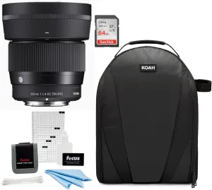Sigma 56mm F1.4 DC DN Contemporary Lens for Nikon Z Mount Mirrorless Camera with LH582-01 Lens Hood Bundle with Sling Camera Bag, 64 GB SDXC Memory Card, Cleaning and Accessory Kit (4 Items)