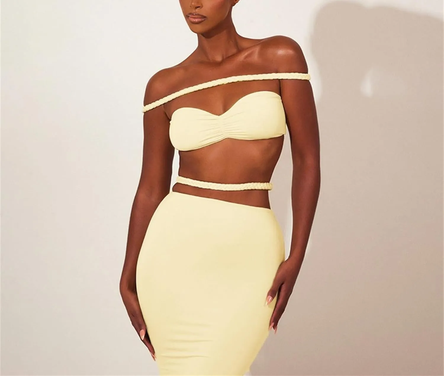 Skirt Suit Set Off Shoulder Tops Tube Tops Bodycon Skirt Maxi Skirt with Slit Summer Vacation Outfits 2 Piece Set