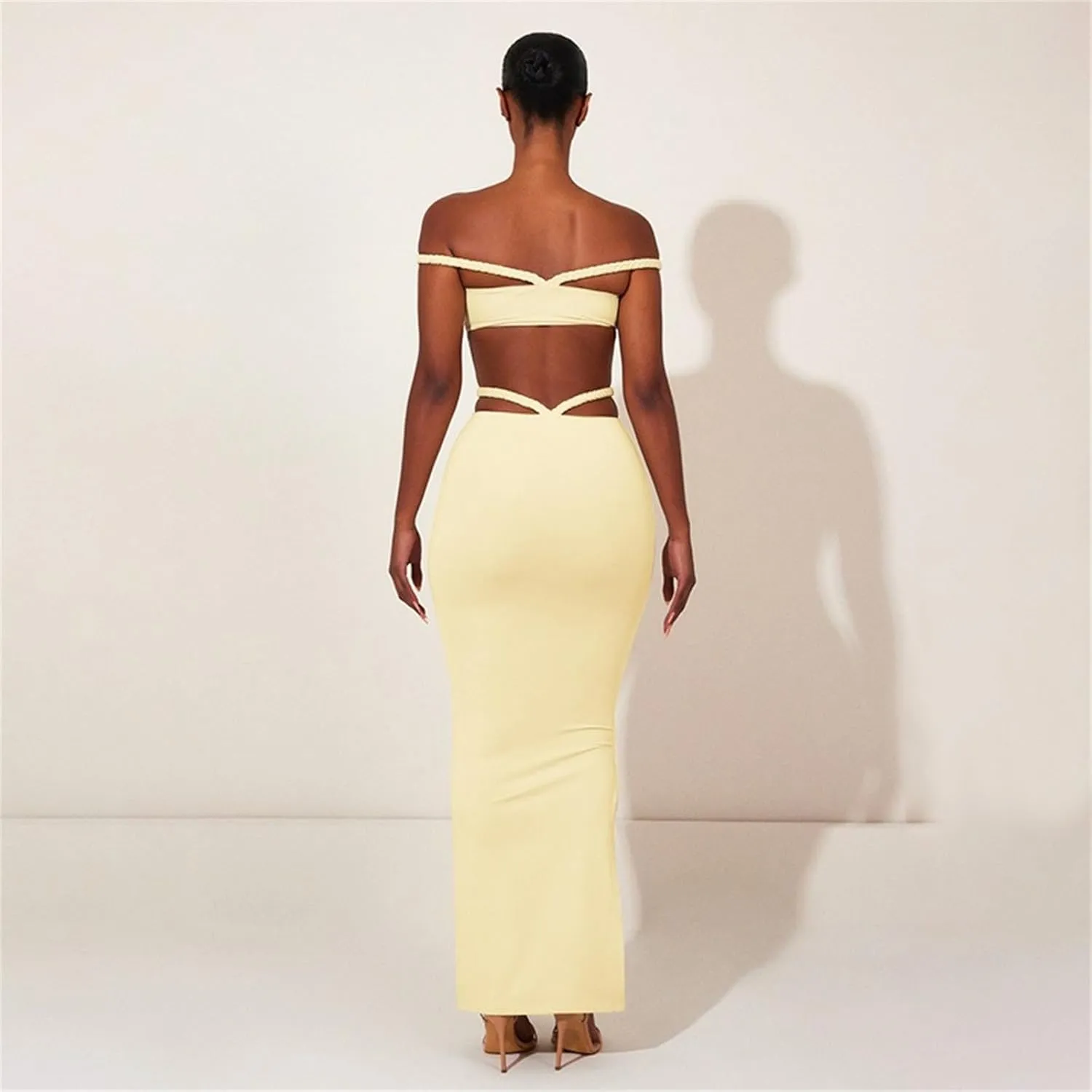 Skirt Suit Set Off Shoulder Tops Tube Tops Bodycon Skirt Maxi Skirt with Slit Summer Vacation Outfits 2 Piece Set