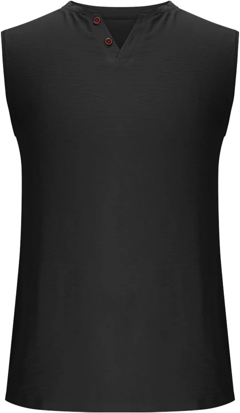 Sleeveless Shirts Mens Summer Gym Workout Tank Tops Button V Neck Beach Vacation Active Shirt Casual Solid Basic Tees