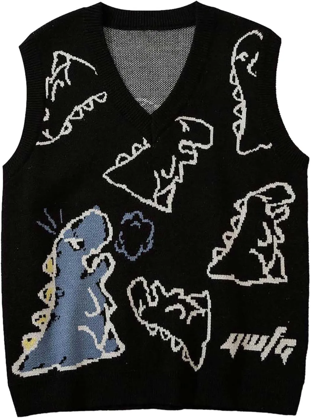 Sleeveless Sweater Vest for Men Dinosaur Graphic Knitted Cute Fashion Pullover Sweater V Neck Comfy Soft Jumper Tops