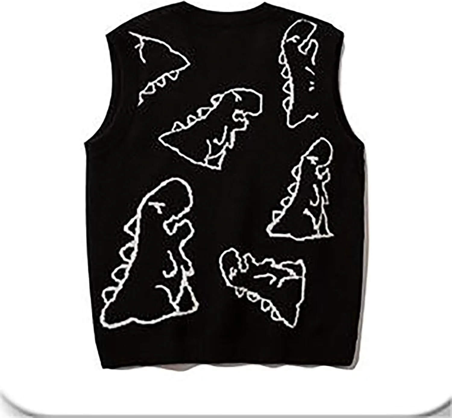 Sleeveless Sweater Vest for Men Dinosaur Graphic Knitted Cute Fashion Pullover Sweater V Neck Comfy Soft Jumper Tops