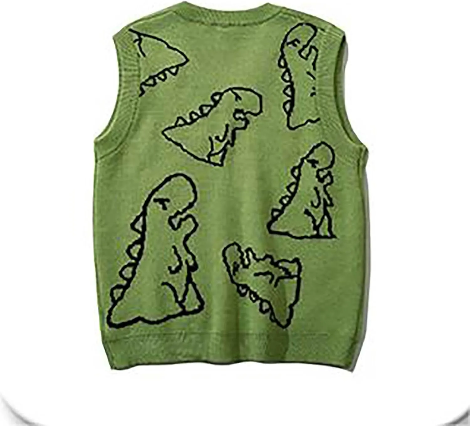 Sleeveless Sweater Vest for Men Dinosaur Graphic Knitted Cute Fashion Pullover Sweater V Neck Comfy Soft Jumper Tops