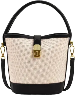 Sophisticated PU Leather Color Splicing Bucket Shoulder Bag Multifunction Crossbody Handbag Purse for Stylish Women