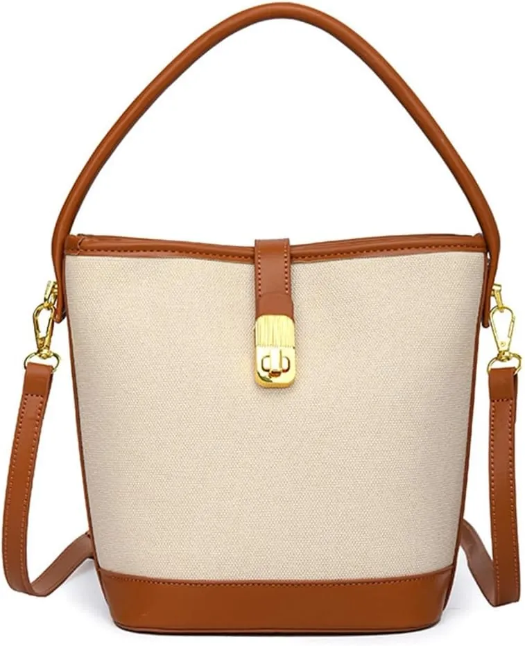 Sophisticated PU Leather Color Splicing Bucket Shoulder Bag Multifunction Crossbody Handbag Purse for Stylish Women