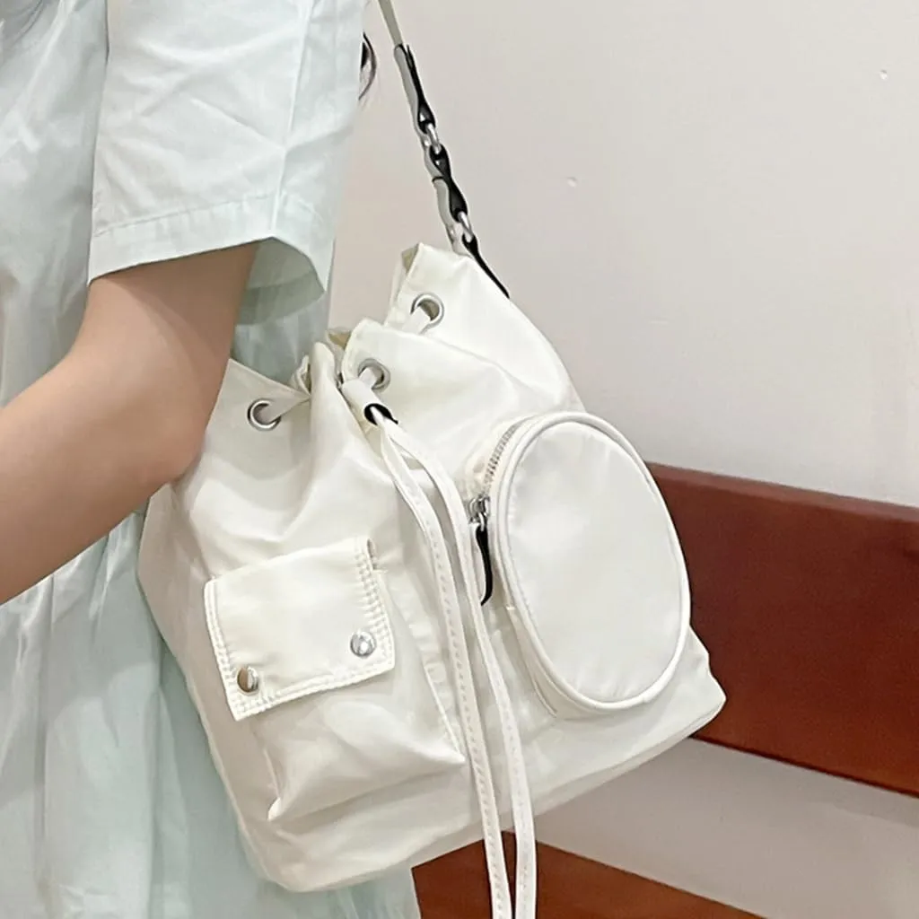 Sophisticated Ruched Drawstring Large Bucket Shoulder Bag Multifunctional Crossbody Handbag Purse for Stylish Women