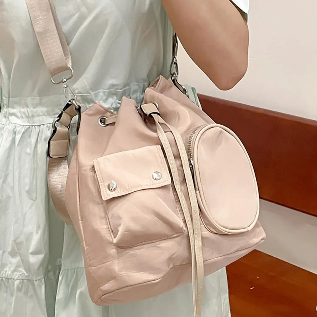 Sophisticated Ruched Drawstring Large Bucket Shoulder Bag Multifunctional Crossbody Handbag Purse for Stylish Women