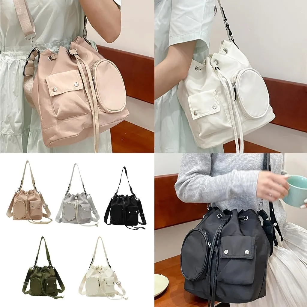 Sophisticated Ruched Drawstring Large Bucket Shoulder Bag Multifunctional Crossbody Handbag Purse for Stylish Women