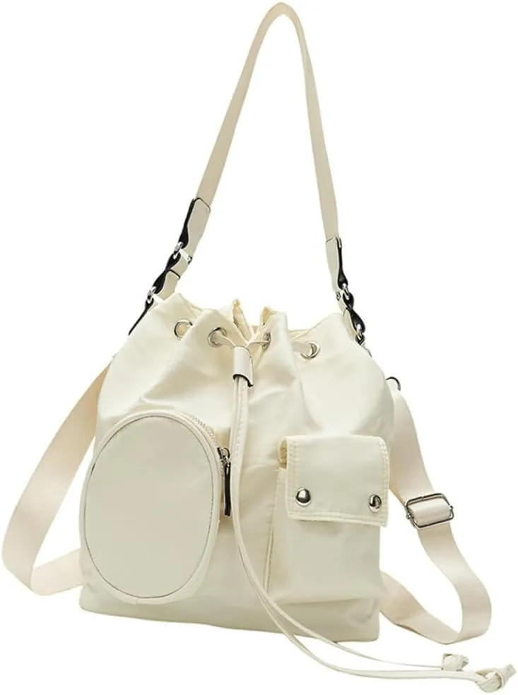 Sophisticated Ruched Drawstring Large Bucket Shoulder Bag Multifunctional Crossbody Handbag Purse for Stylish Women