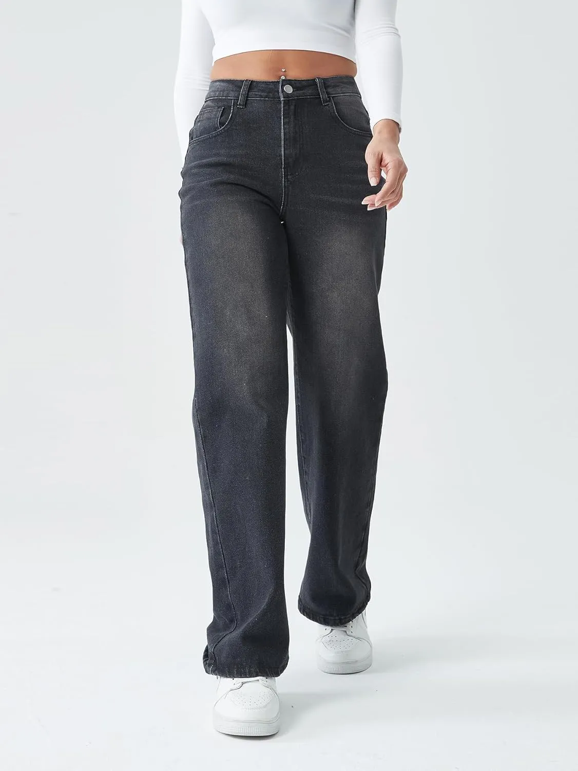 Straight Leg Jeans for Women,High Waisted Wide Leg Loose Stretchy Boyfriend Denim Pants Baggy Jeans for Women