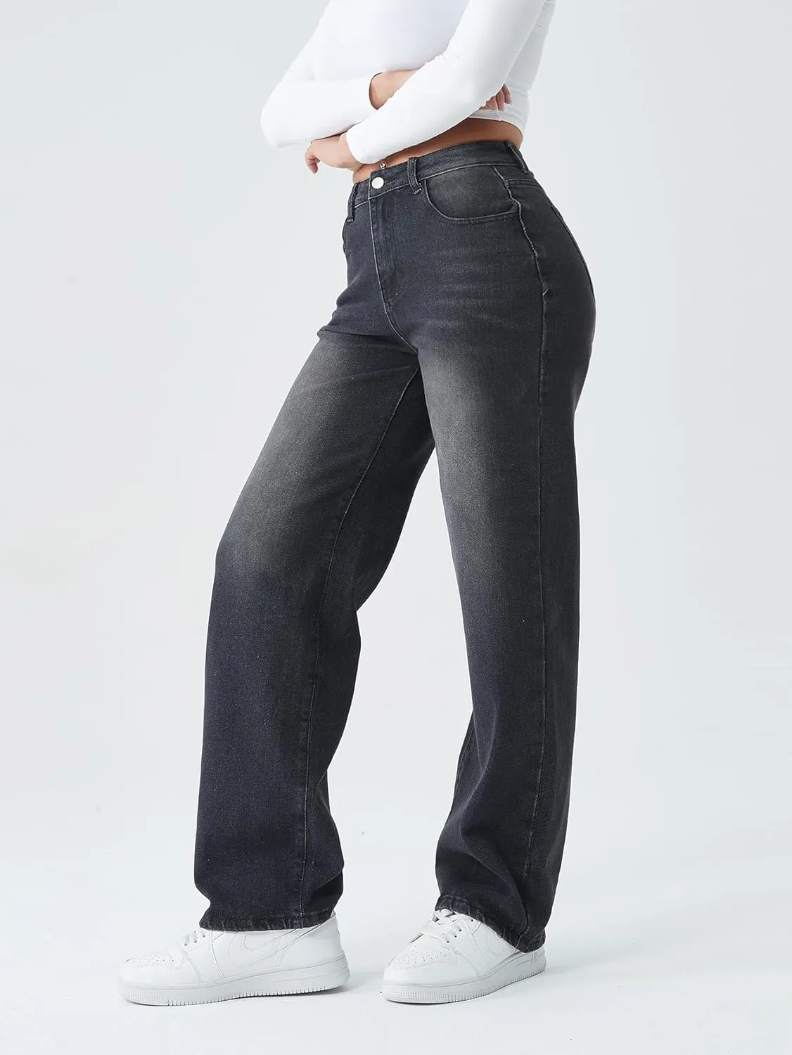 Straight Leg Jeans for Women,High Waisted Wide Leg Loose Stretchy Boyfriend Denim Pants Baggy Jeans for Women