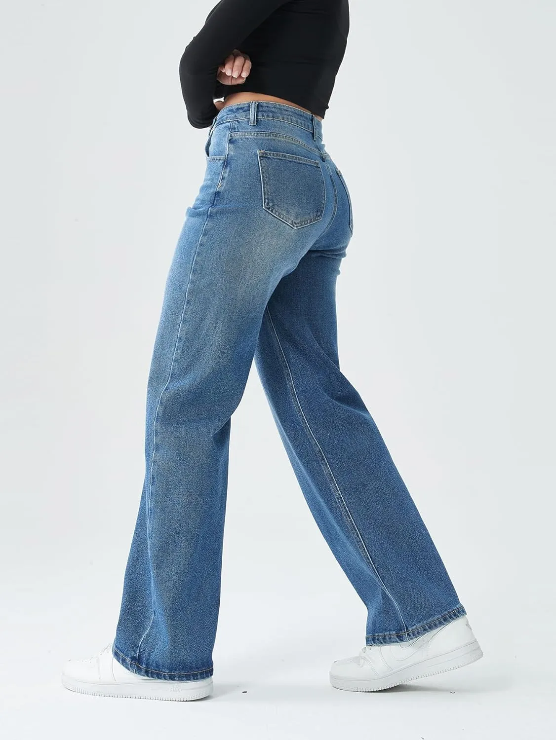 Straight Leg Jeans for Women,High Waisted Wide Leg Loose Stretchy Boyfriend Denim Pants Baggy Jeans for Women