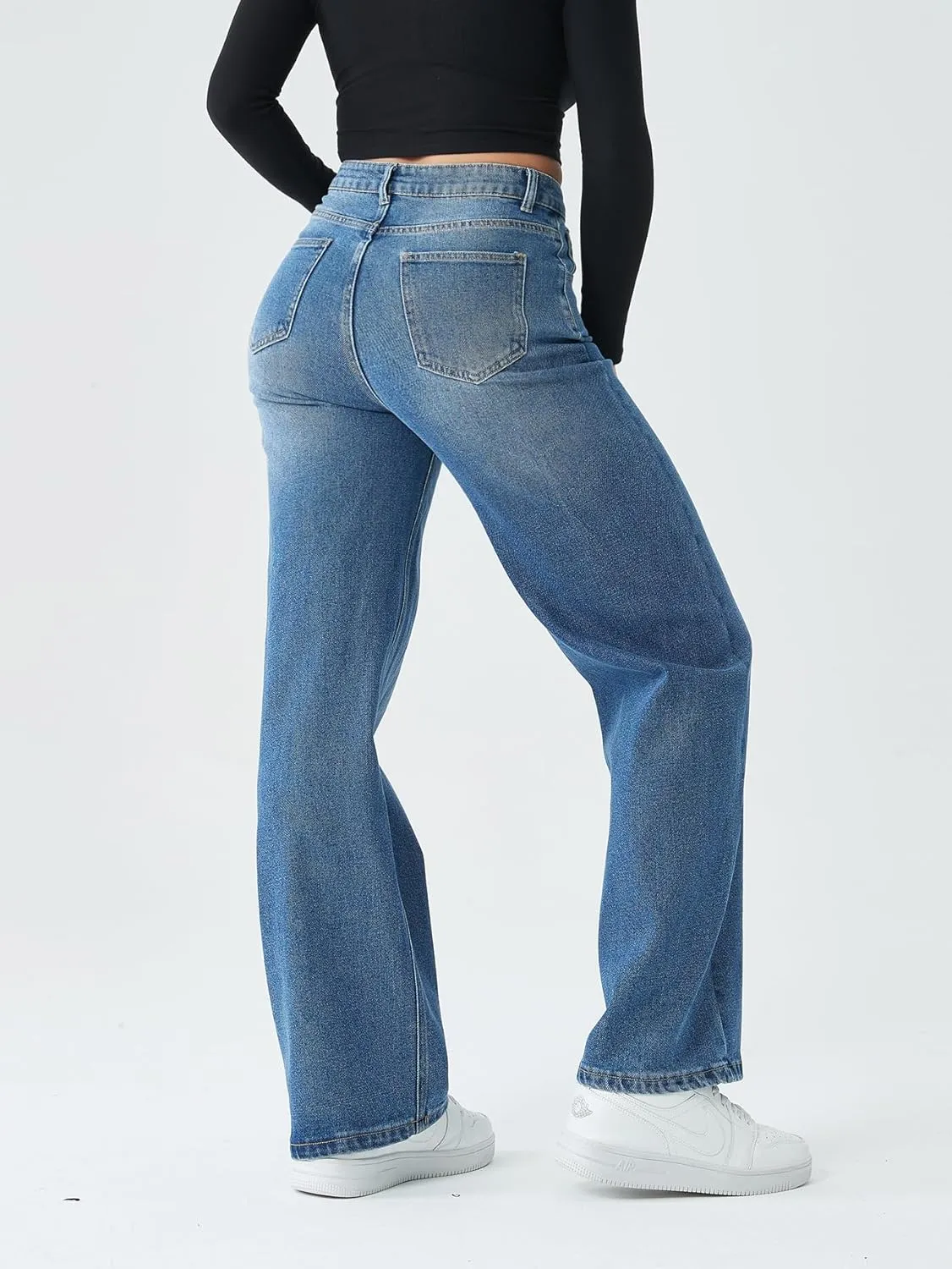 Straight Leg Jeans for Women,High Waisted Wide Leg Loose Stretchy Boyfriend Denim Pants Baggy Jeans for Women