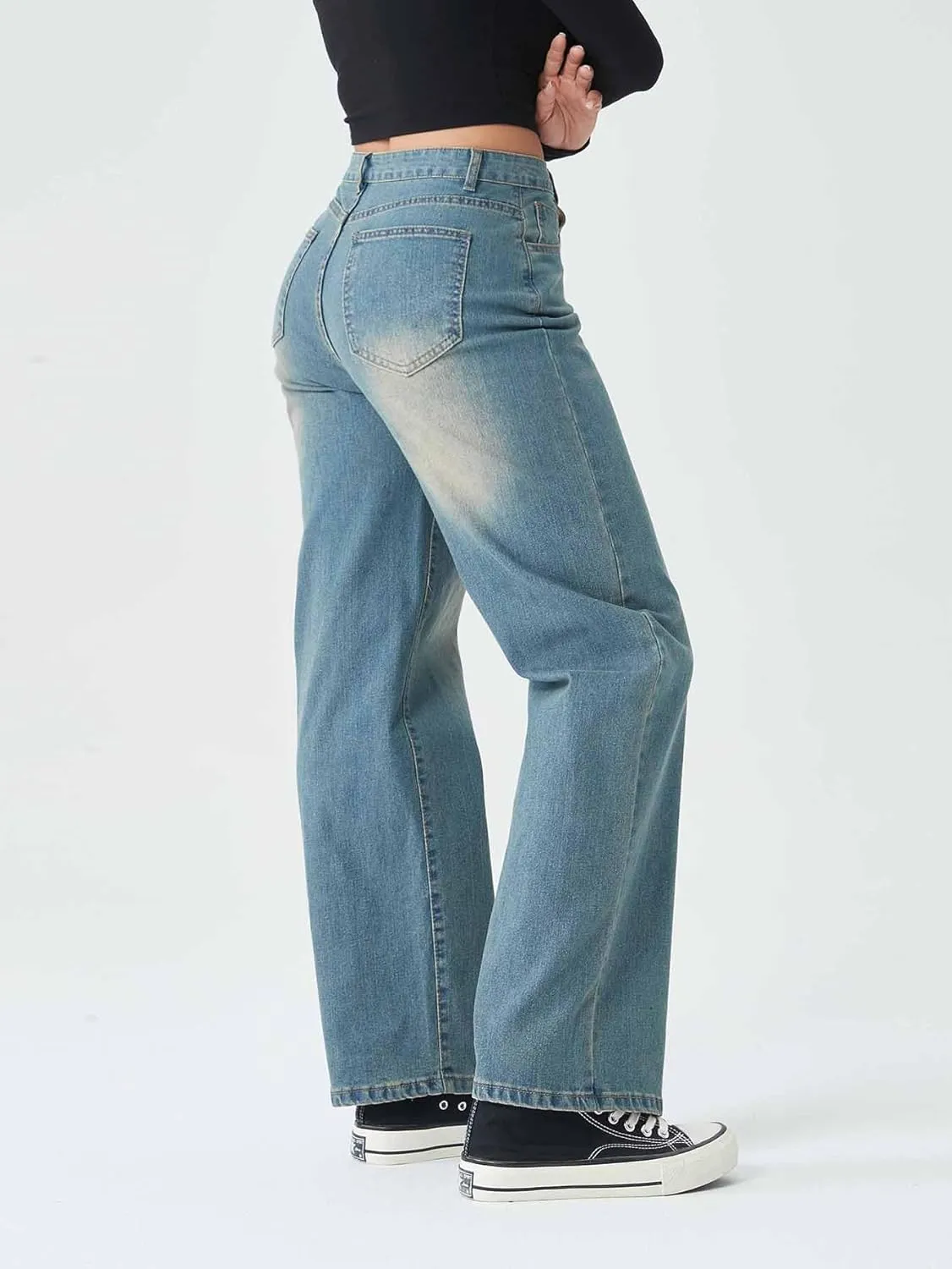 Straight Leg Jeans for Women,High Waisted Wide Leg Loose Stretchy Boyfriend Denim Pants Baggy Jeans for Women