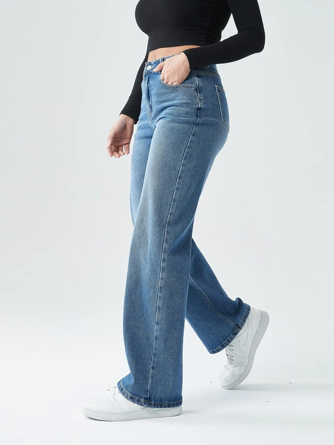 Straight Leg Jeans for Women,High Waisted Wide Leg Loose Stretchy Boyfriend Denim Pants Baggy Jeans for Women