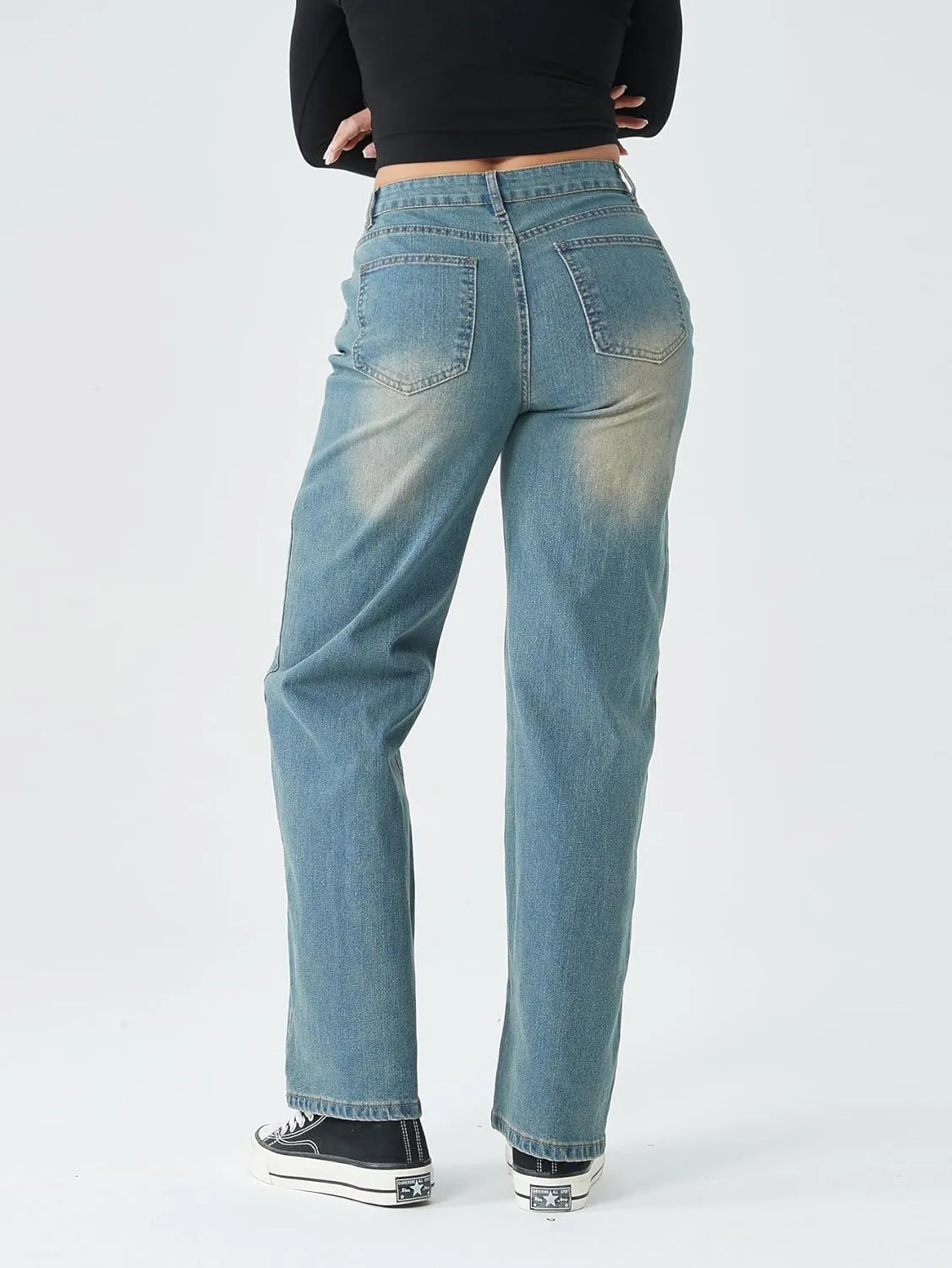 Straight Leg Jeans for Women,High Waisted Wide Leg Loose Stretchy Boyfriend Denim Pants Baggy Jeans for Women