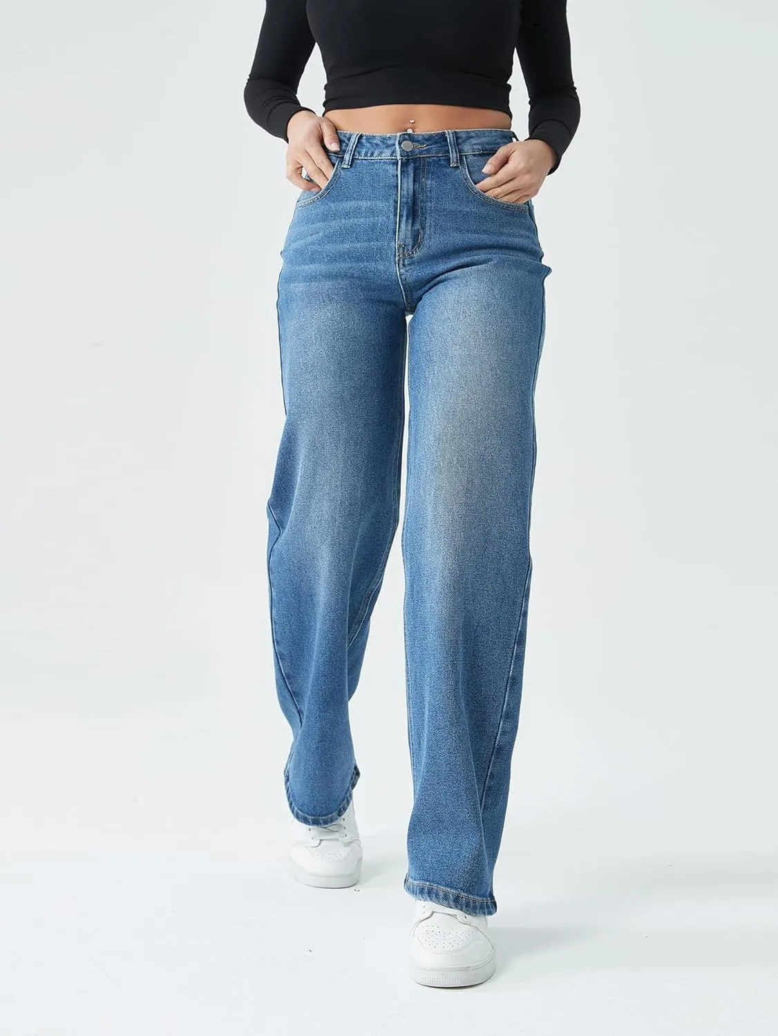 Straight Leg Jeans for Women,High Waisted Wide Leg Loose Stretchy Boyfriend Denim Pants Baggy Jeans for Women