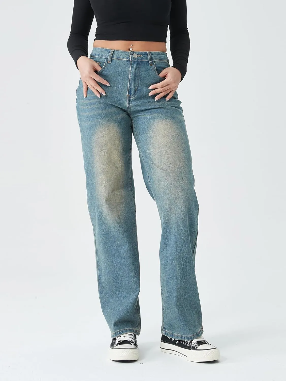 Straight Leg Jeans for Women,High Waisted Wide Leg Loose Stretchy Boyfriend Denim Pants Baggy Jeans for Women