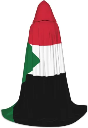 Sudanese flag Black hooded cloak for men & Women, wizard cloak with, Durable & Comfortable Long cape for Halloween, Cosplay, PartiesSmall