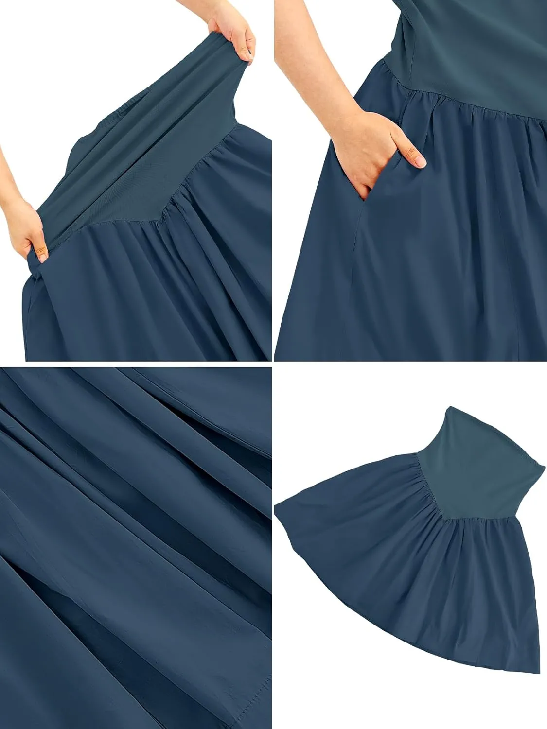 Summer Solid Strapless Mini Dress for Women Tube Top Dresses Patchwork Pleated Drop Waist Flared Beach Dress