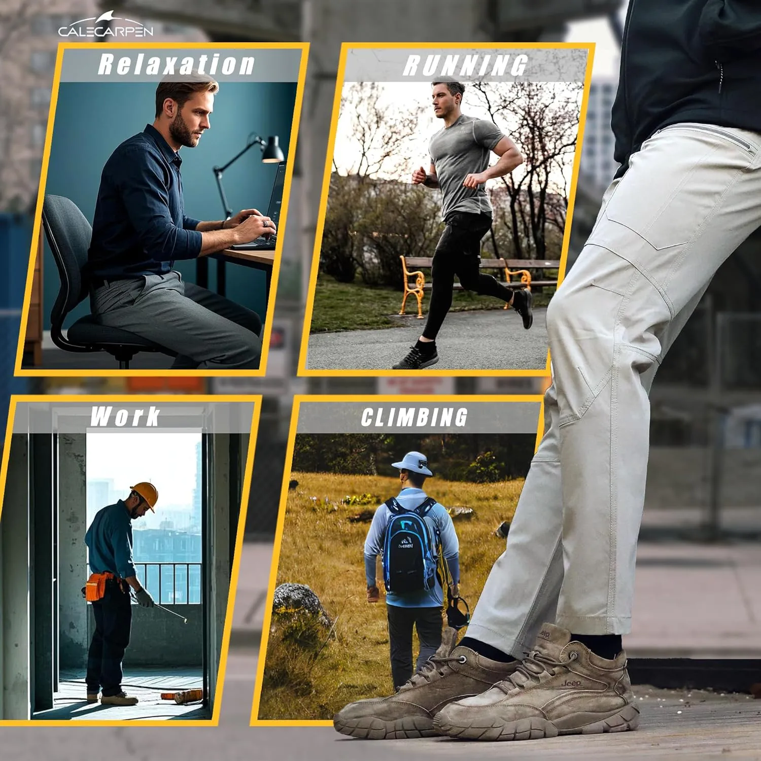 Summer Work Pants for Men Lightweight Stretch Flex Relaxed Fit Water Repellent Construction Cargo Hiking Tactical