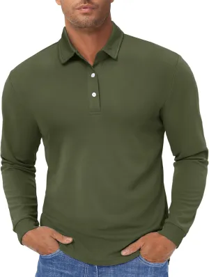 TACVASEN Men's Polo Shirts Long Sleeve Golf Quick Dry Moisture Wicking Lightweight Casual Shirt with 3-Buttons