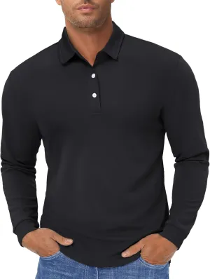 TACVASEN Men's Polo Shirts Long Sleeve Golf Quick Dry Moisture Wicking Lightweight Casual Shirt with 3-Buttons