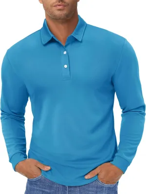 TACVASEN Men's Polo Shirts Long Sleeve Golf Quick Dry Moisture Wicking Lightweight Casual Shirt with 3-Buttons