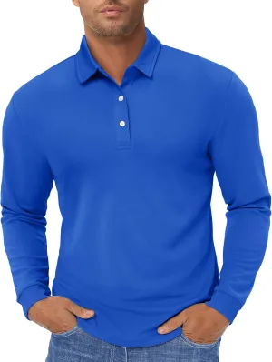 TACVASEN Men's Polo Shirts Long Sleeve Golf Quick Dry Moisture Wicking Lightweight Casual Shirt with 3-Buttons
