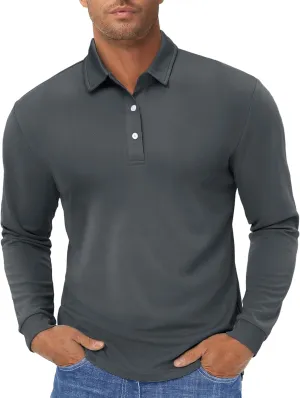 TACVASEN Men's Polo Shirts Long Sleeve Golf Quick Dry Moisture Wicking Lightweight Casual Shirt with 3-Buttons