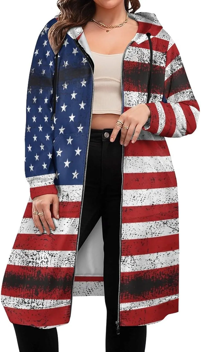 TAIZIYEAH Women's Long Hoodies Casual Zip Up Hoodies Cambodia Flag Sweatshirts Warm Long Coats