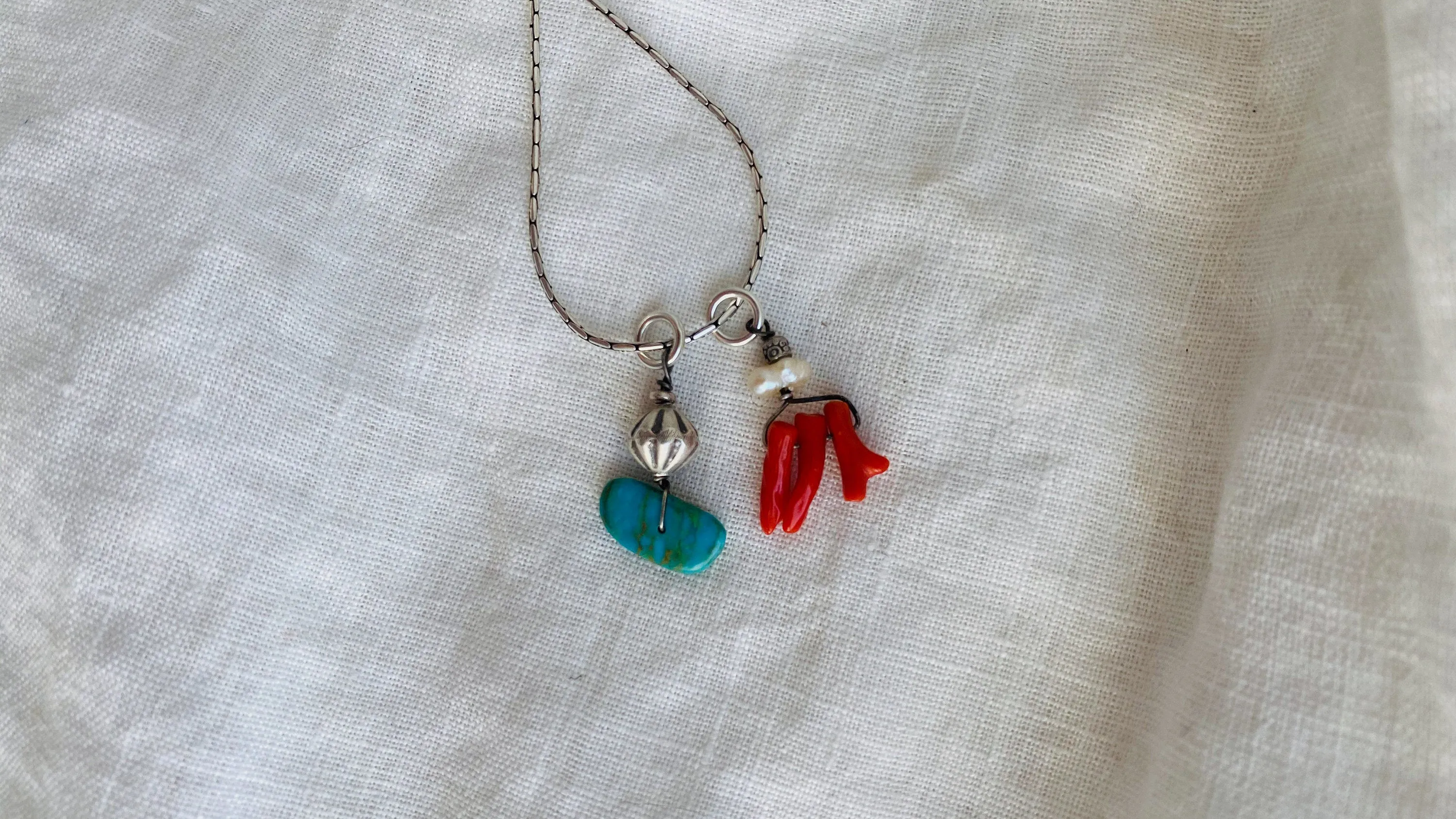 Turquoise and Coral Charm Necklace