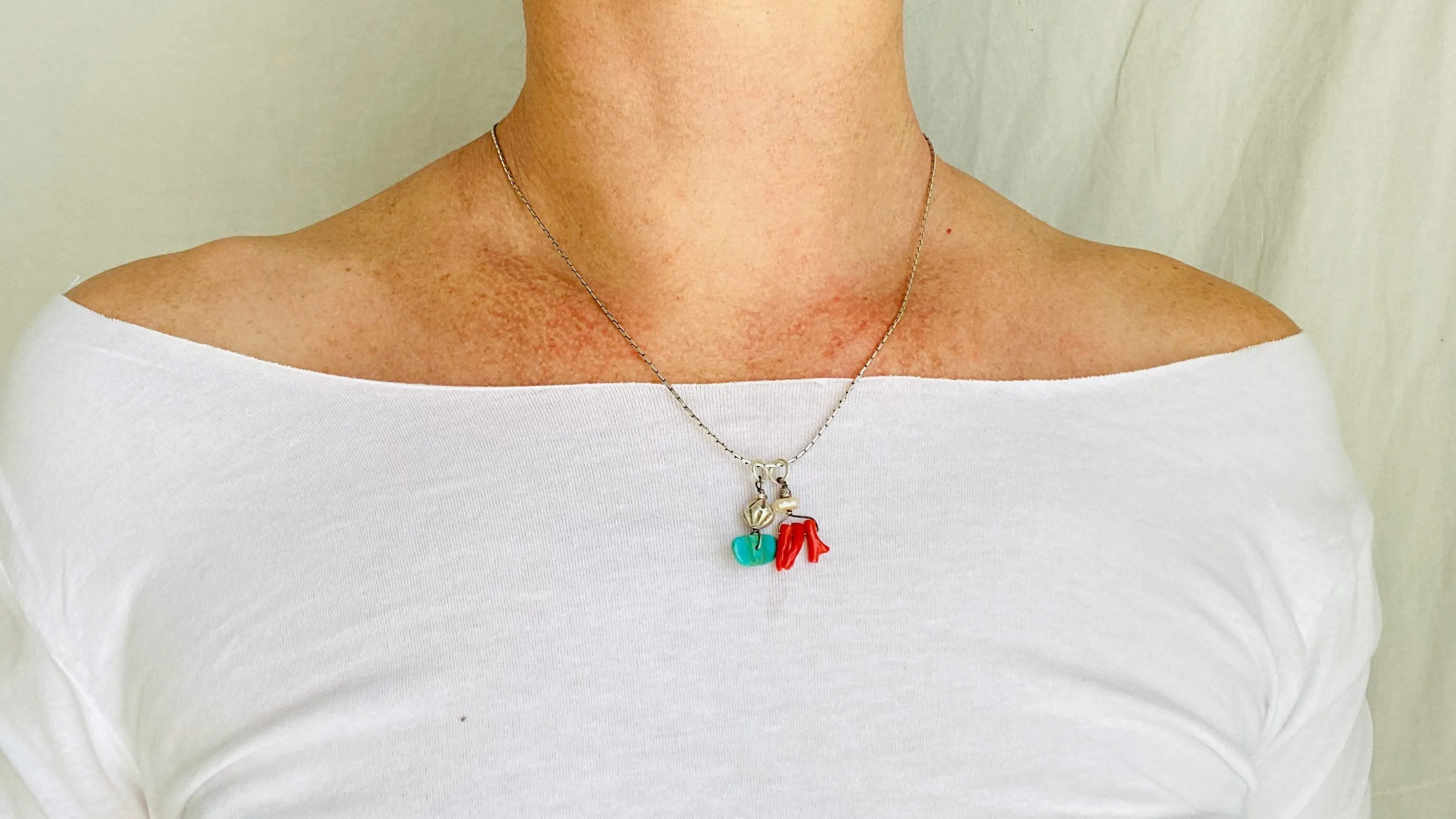 Turquoise and Coral Charm Necklace