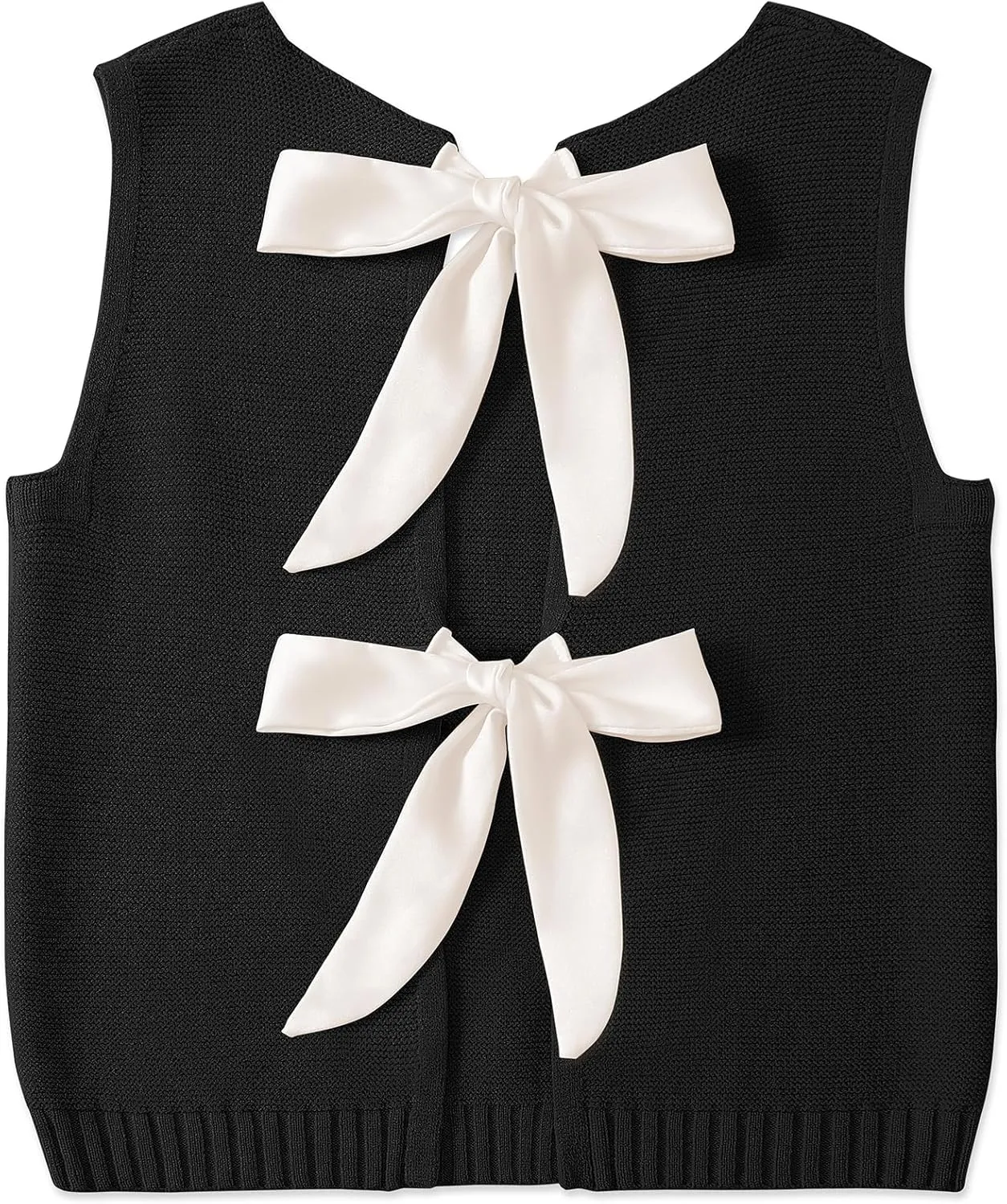 UEU Womens Sweater Vest Bow Tie Back Knitted Tank Tops Casual Crop Vest Tops 2025 Y2K Fashion Clothes