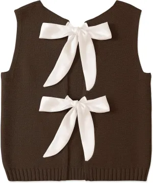 UEU Womens Sweater Vest Bow Tie Back Knitted Tank Tops Casual Crop Vest Tops 2025 Y2K Fashion Clothes