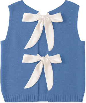 UEU Womens Sweater Vest Bow Tie Back Knitted Tank Tops Casual Crop Vest Tops 2025 Y2K Fashion Clothes