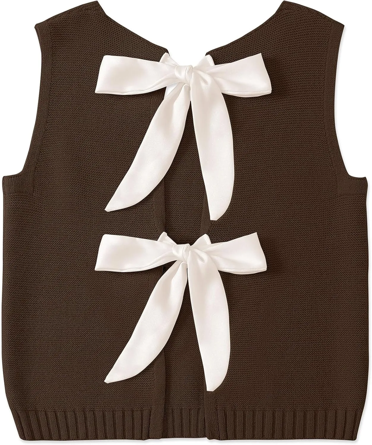 UEU Womens Sweater Vest Bow Tie Back Knitted Tank Tops Casual Crop Vest Tops 2025 Y2K Fashion Clothes