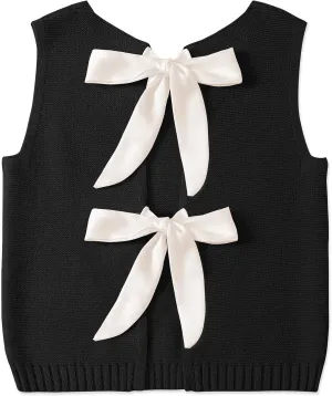UEU Womens Sweater Vest Bow Tie Back Knitted Tank Tops Casual Crop Vest Tops 2025 Y2K Fashion Clothes