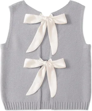 UEU Womens Sweater Vest Bow Tie Back Knitted Tank Tops Casual Crop Vest Tops 2025 Y2K Fashion Clothes