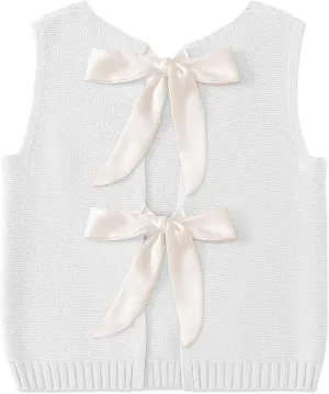 UEU Womens Sweater Vest Bow Tie Back Knitted Tank Tops Casual Crop Vest Tops 2025 Y2K Fashion Clothes