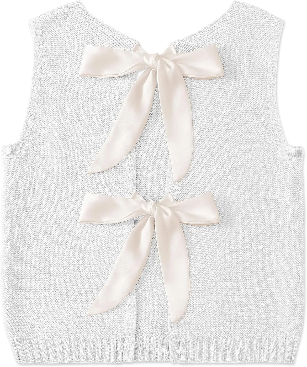 UEU Womens Sweater Vest Bow Tie Back Knitted Tank Tops Casual Crop Vest Tops 2025 Y2K Fashion Clothes