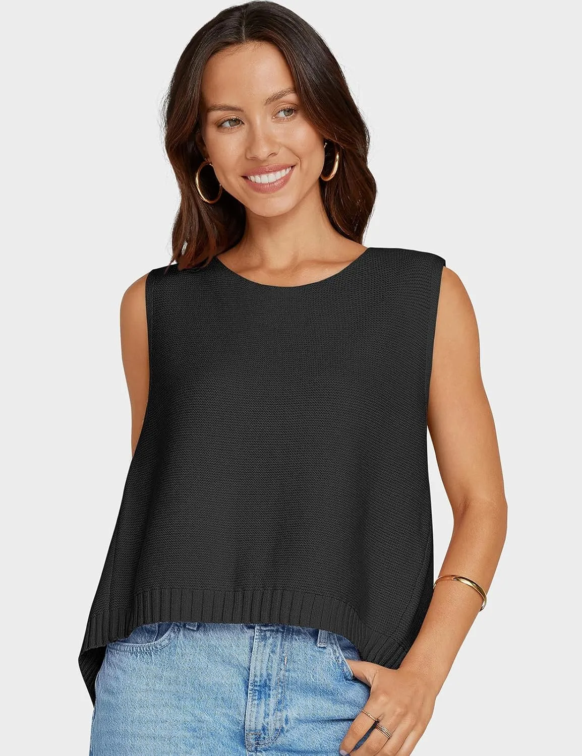 UEU Womens Sweater Vest Bow Tie Back Knitted Tank Tops Casual Crop Vest Tops 2025 Y2K Fashion Clothes