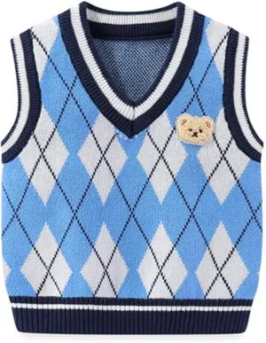 Unisex Baby Sweater Vest Knitted Soft Uniform Cotton V-Neck Sleveeless Waistcoat Vest