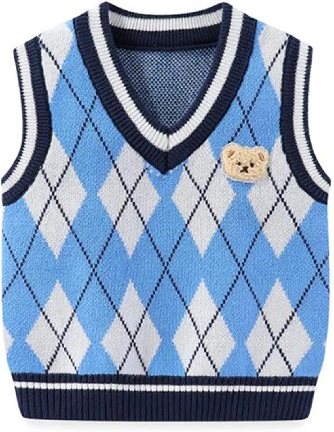 Unisex Baby Sweater Vest Knitted Soft Uniform Cotton V-Neck Sleveeless Waistcoat Vest