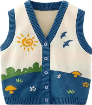 Unisex Baby Sweater Vest Knitted Soft Uniform Cotton V-Neck Sleveeless Waistcoat Vest